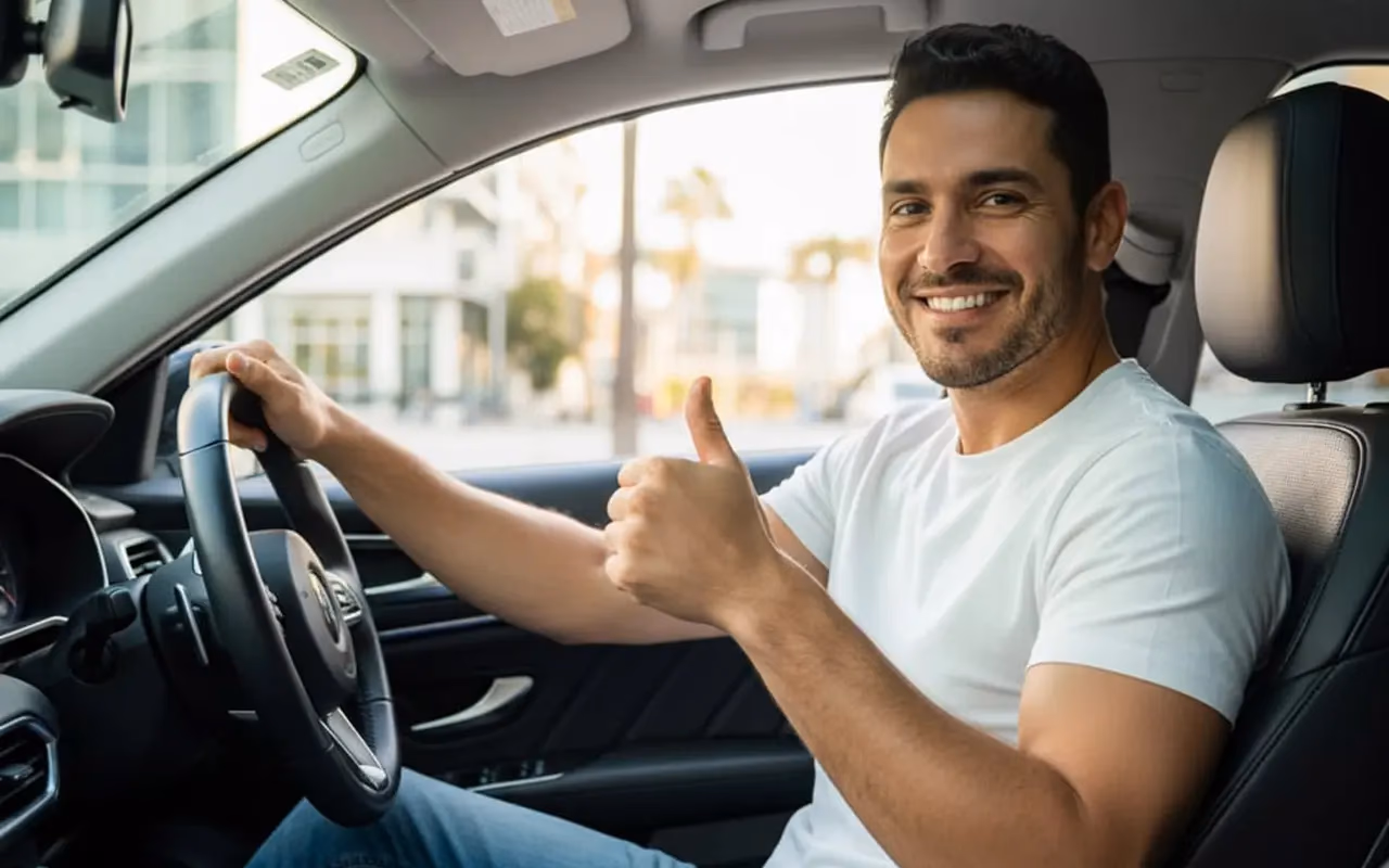 hombre en el auto conduciendo
